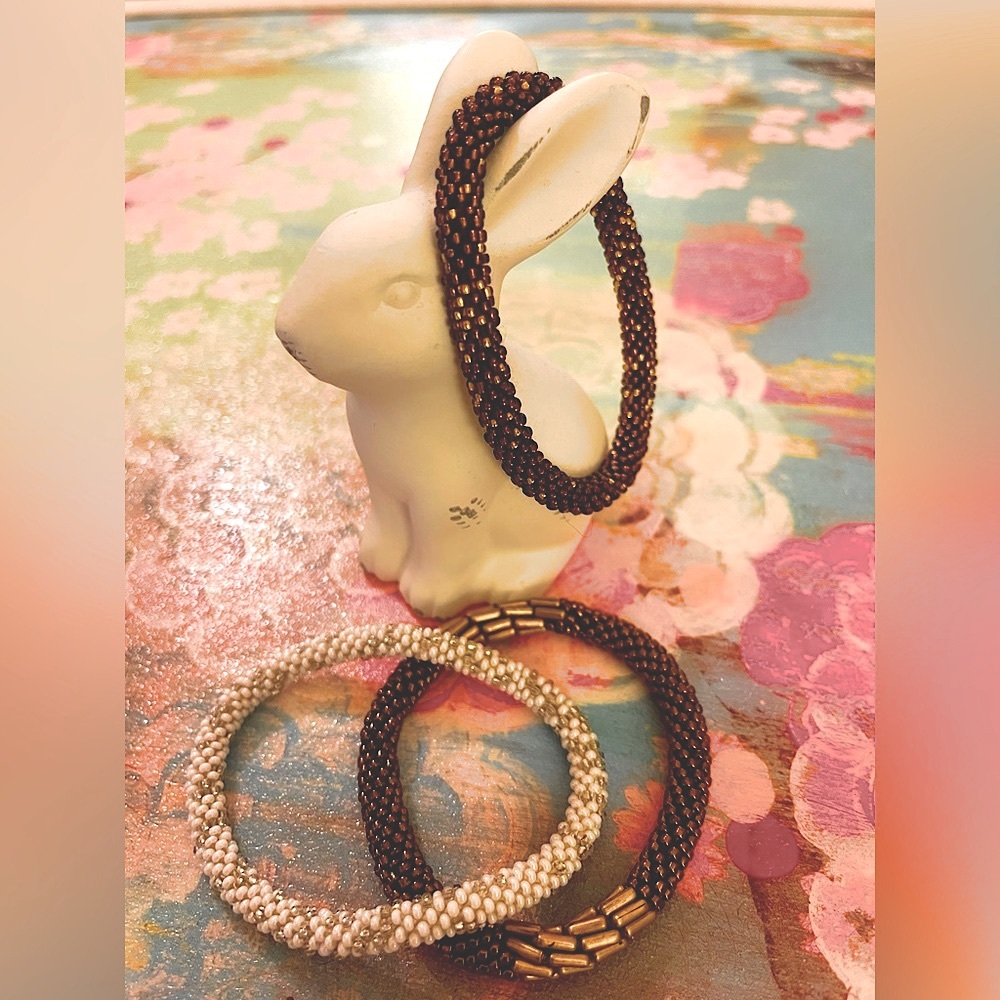 Trio of Sashka Co Glass Beaded Roll on Bracelets